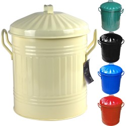 Sterling Ventures 13L Mini Coloured Metal Dust Bin with Lid Recycling Waste Rubbish