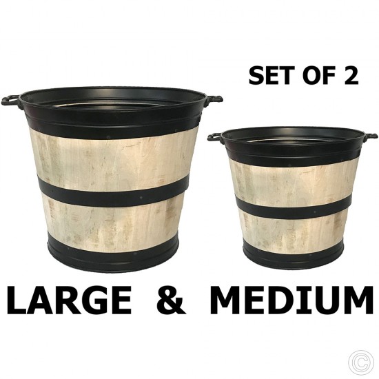 Galvanised Steel Wooden Storage Buckets 2pack Scuttles image