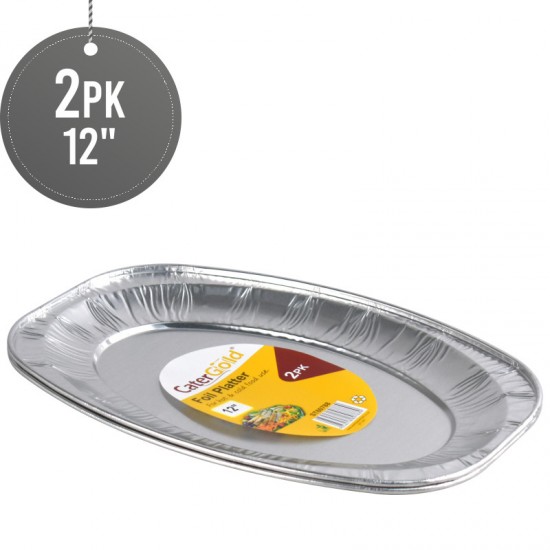 Large Disposable Aluminium Tin Foil Tray Platters (12" 2PK) Foil, Foil Platter image