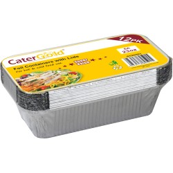 Catergold Aluminium Foil Container Takeaway Food Containers with Lids 6A 12PK, Silver