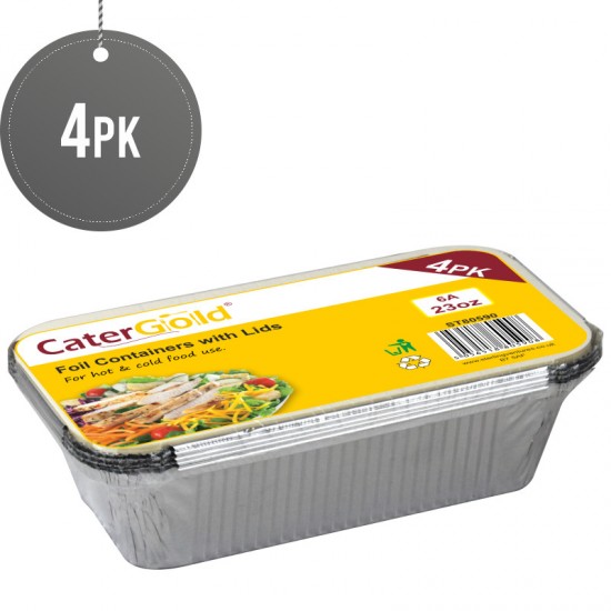 Catergold Takeaway Aluminium Foil Food Containers with Lids 6A 4PK image