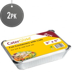 Catergold Takeaway Large Aluminium Foil Food Containers with Lids 9'' x 6'' 2pk