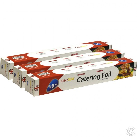 3 X Catering Aluminium Foil 18M x 45CM Cater Gold Kitchen Wrap Disposables For Restaurant & Catering -No cutter Foil Products, Aluminium Foil image