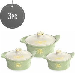 Insulated Serving Casserole Set Hot Pot Food Warmer Green 3 Pieces