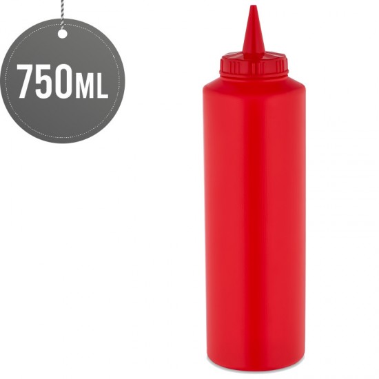 Plastic Squeezable Sauce Dispenser Coloured Squeeze Bottle 750ml (Red) Plastic Disposable image