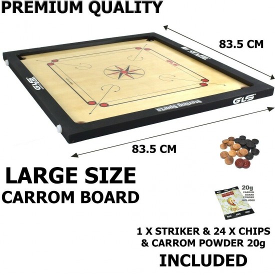 Large Premium Carrom Board With Strikers & Coins 33" Sq