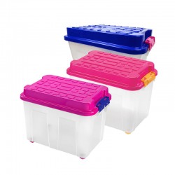 Heavy Duty Plastic Storage Box With Kubrik Lid Wheels 75L