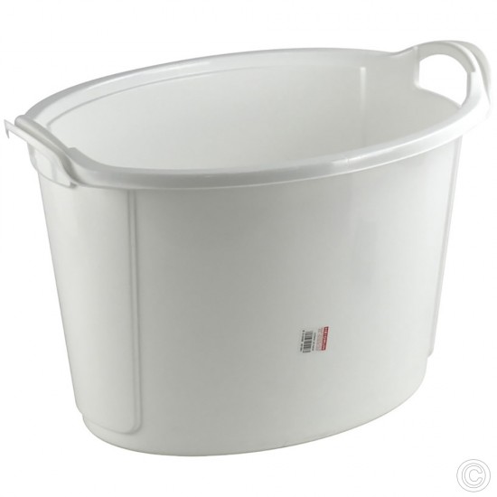 Oval Plastic Laundry Basket Hamper With Grip Handles White Storage & Organisation image