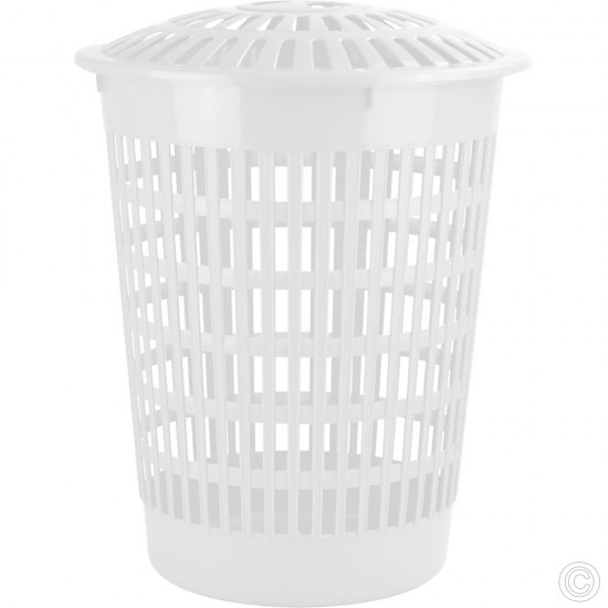 Plastic Round Laundry Basket Hamper 60L White image