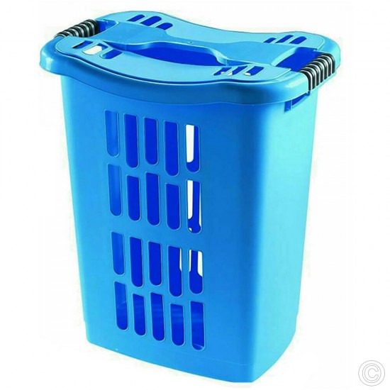 Plastic Square Laundry Basket 60L Blue Storage & Organisation image