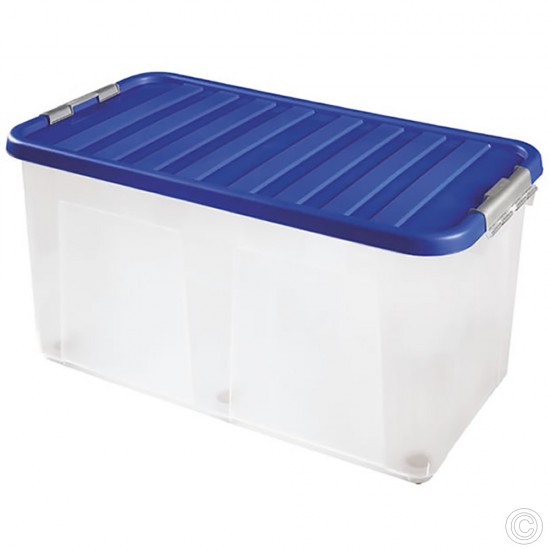 Plastic Storage Box With Clip Lid & Wheels 100L image
