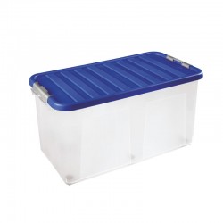 Plastic Storage Box With Clip Lid & Wheels 150L