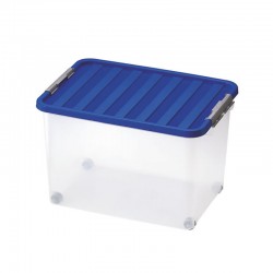 Plastic Storage Box With Clip Lid & Wheels 45L 52x36x34cm