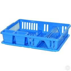 Plastic Dish Drainer Rack With DripTray & Cutlery Holder 47x39x10.5cm Blue