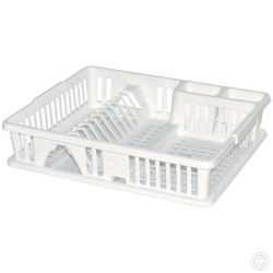 Plastic Dish Drainer Rack With DripTray & Cutlery Holder 47x39x10.5cm White