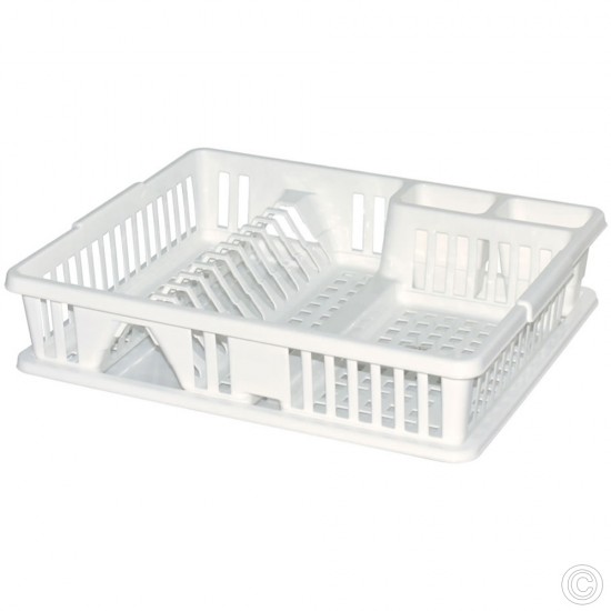 Plastic Dish Drainer Rack With DripTray & Cutlery Holder 47x39x10.5cm White Tools & Gadgets image