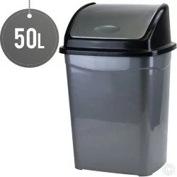 50L Swing Bin Waste Bin Kitchen Swing Top Plastic Grey / Silver Home Office Rubbish Dustbins Heavy Duty