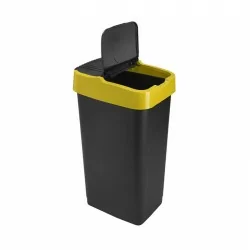 60L Plastic Swing Bin Recycle Kitchen Rubbish Refuse Bin Waste Dustbin With Yellow Lid Home Office