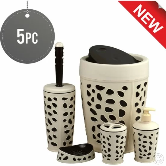 Stone Bathroom Set Cream & Brown 5piece Cleaning Products image