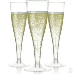  Plastic Champagne Flutes reusable Glasses 120ml Clear Party Tableware (Pack of 100)