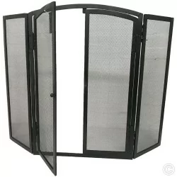 Log Holder Fire Screen Guard With Double Opening Door for Fireplace