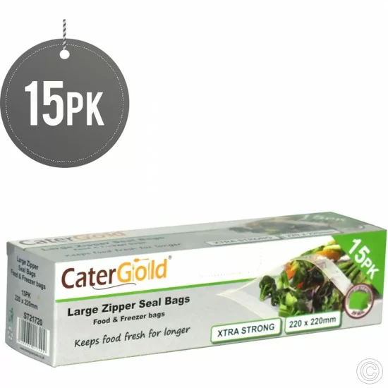 Zip Seal Food & Freezer Bags Medium 250 X 250MM Pack of 20 Cater Gold Kitchen Disposables For Restaurant & Catering Foil Products, Zipper Bags image