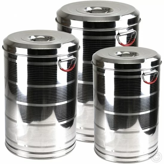 Showing image for Stainless Steel Storage Drum Cannisters (34/37/39cm 3pc) Stainless Steel Storage Drum Cannisters (34/37/39cm 3pc) image