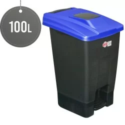 Large Wheelie Bin 100L Black Waste Rubbish Recycling Pedal with Coloured Lid Blue