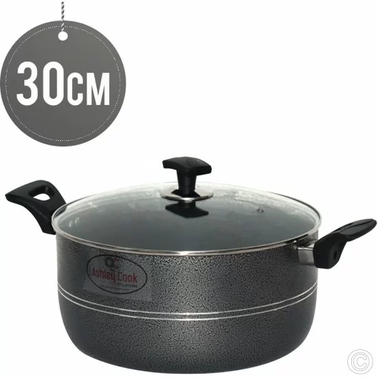 Showing image for Ashley Non-Stick Casserole 30CM BLACK With Glass Lid Ashley Non-Stick Casserole 30CM BLACK With Glass Lid image