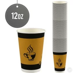 12Oz Paper Takeaway Coffee Cups Pack of 50 Cater Gold Single Walled Paper Cup Perfect for Hot or Cold Drinks Brown