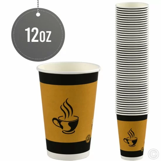 12Oz Paper Takeaway Coffee Cups Pack of 50 Cater Gold Single Walled Paper Cup Perfect for Hot or Cold Drinks Brown image