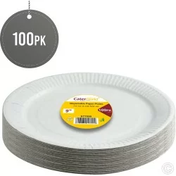 9 inch Disposable Paper Plates Party Tableware (Pack of 100) White Biodegradable Plate Recyclable
