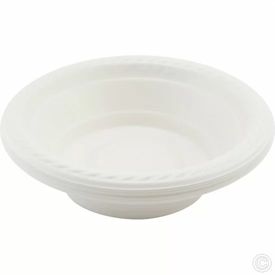 6 inch Plastic Salad Bowls Disposable 20 Pack White Cereal Party Dessert Buffet Bowl Lightweight image