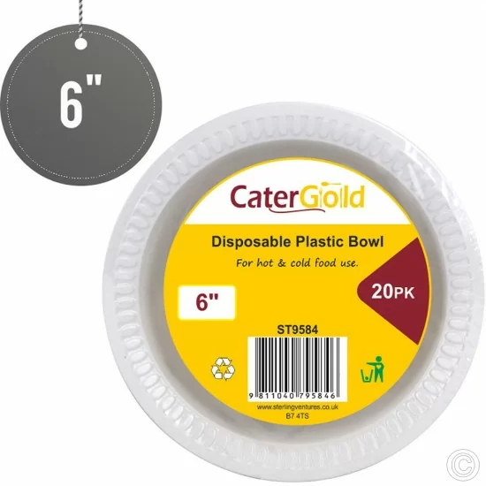 6 inch Plastic Salad Bowls Disposable 20 Pack White Cereal Party Dessert Buffet Bowl Lightweight image