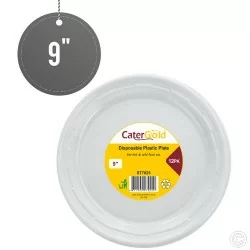 9 inch Plastic Plates Disposable Pack of 12 White Quality Durable Plates Ideal for Hot and Cold Food