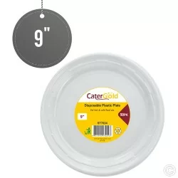 9 inch Plastic Plates Disposable Pack of 50 White Quality Durable Plates Ideal for Hot and Cold Food
