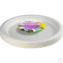 9 inch Disposable Paper Plates Party Tableware (Pack of 25) White Biodegradable Bagasse Plate Recyclable