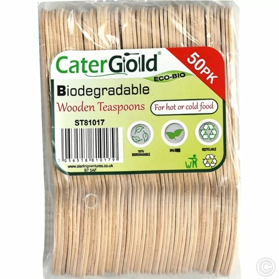 Biodegradable Wooden Tea Spoons 50 pack Plates & Bowls image