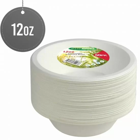 Showing image for Biodegradeable Bagasse Bowl Recyclable 12oz 50pack White CaterGold ST81427 Biodegradeable Bagasse Bowl Recyclable 12oz 50pack White CaterGold ST81427 image