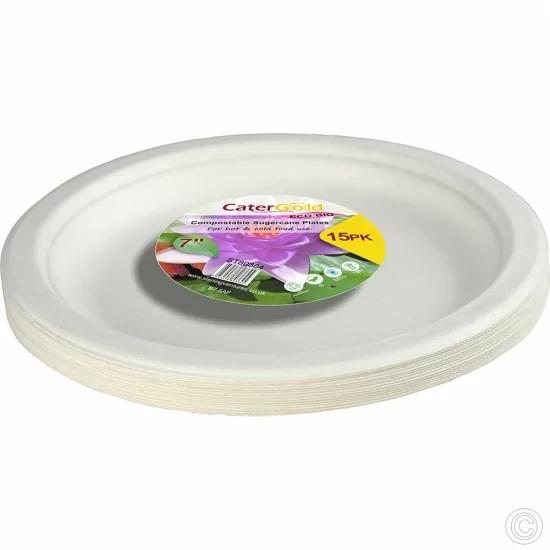 Showing image for 7 Disposable Paper Plates 7 Inches Party Tableware (Pack of 15) White Biodegradable Bagasse Plate Recyclable