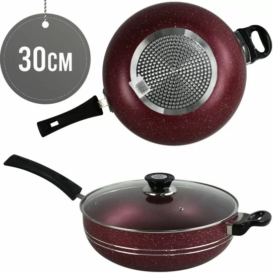 Showing image for 30cm Non stick Wok Pan Red Induction Stir Fry Pan with Lid Deep Frying Pot Granite Coating Long Handle 30cm Non stick Wok Pan Red Induction Stir Fry Pan with Lid Deep Frying Pot Granite Coating Long Handle image