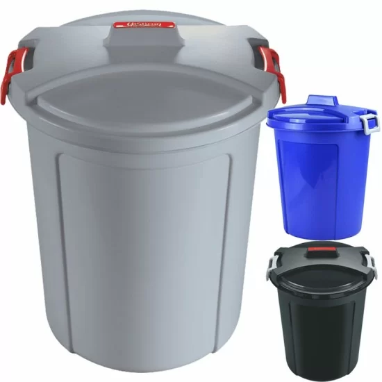 Showing image for 46L Plastic Lock Bin Garden Waste Bin with Locking Lid - Heavy Duty, Weather Resistant 46L Litre Plastic Garden Waste Bin Locking Lid Black For Home Kitchen Rubbish Dustbin Heavy Duty image