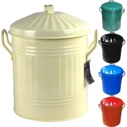 Sterling Ventures 13L Mini Coloured Metal Dust Bin with Lid Recycling Waste Rubbish
